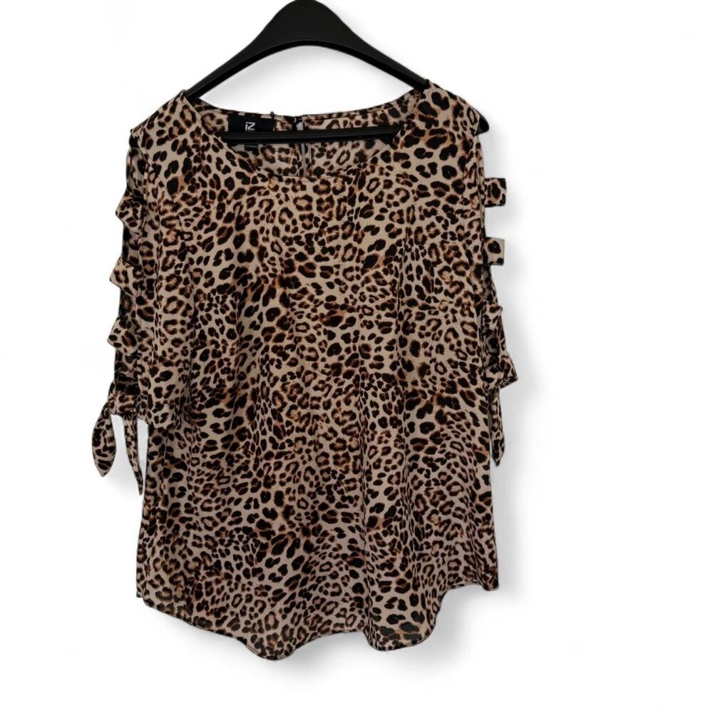 Iz Byer Brown Leopard Print Blouse